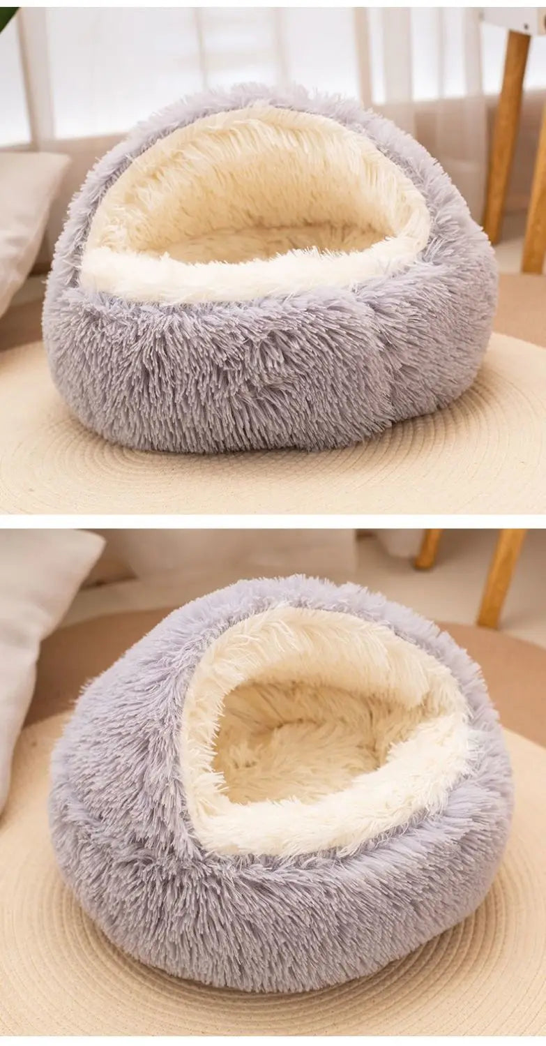 Covered Cat Bed – 2-in-1 Plush Cave Bed for Cats & Small Dogs