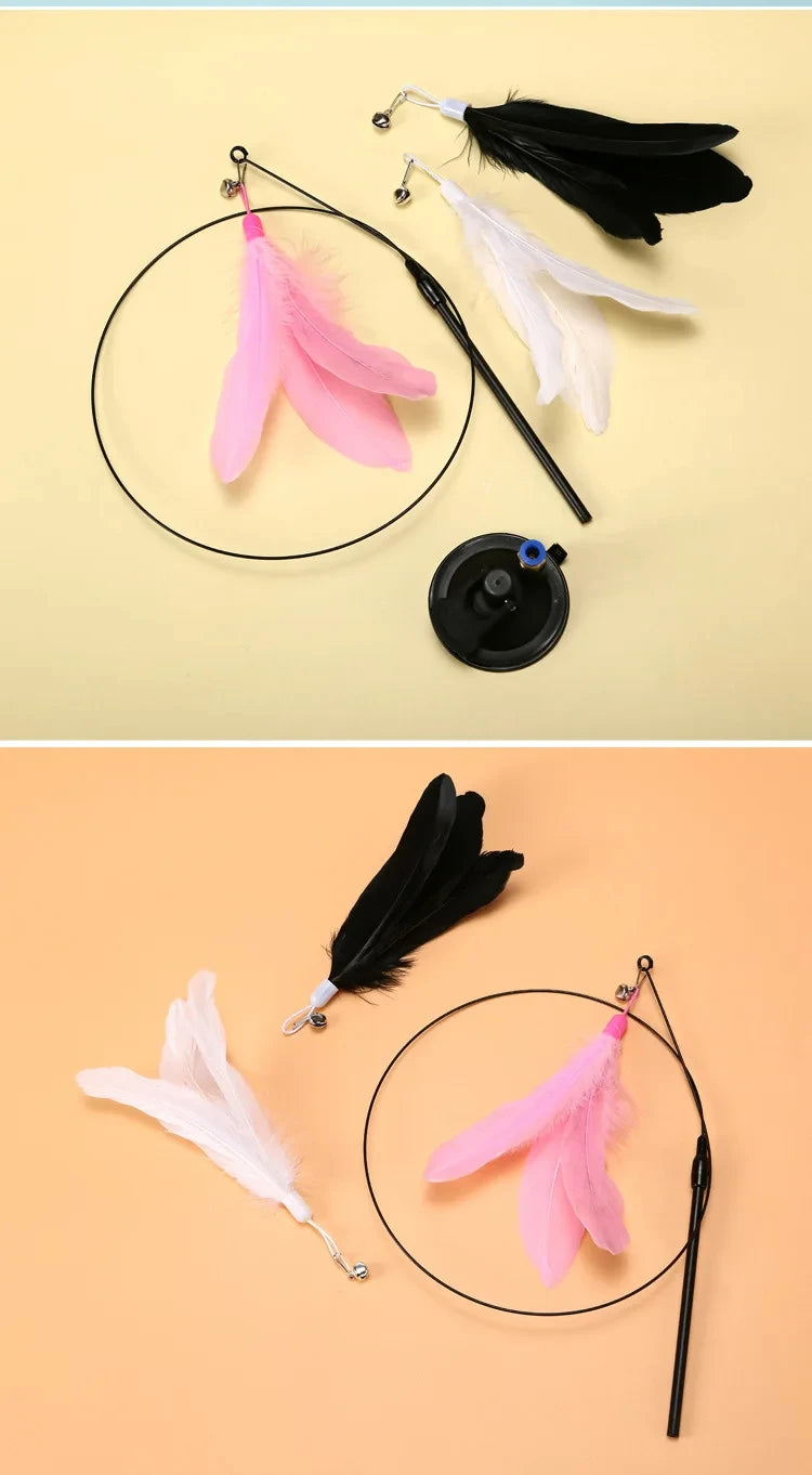Interactive Cat Toy – Feather Teaser Wand with Suction Cup