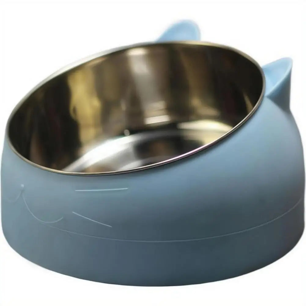 Eco-Friendly1PC Stainless Steel Cat Bowl, 15° Inclined Pet Food Dish with Non-Slip Base, Anti-Choke Feeder for Cats/Kittens/Dogs