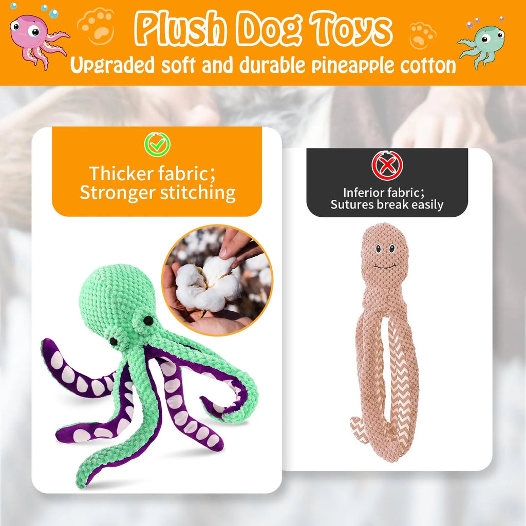 Squeaky Octopus Plush Dog Toy – Interactive Teething Chew Toy