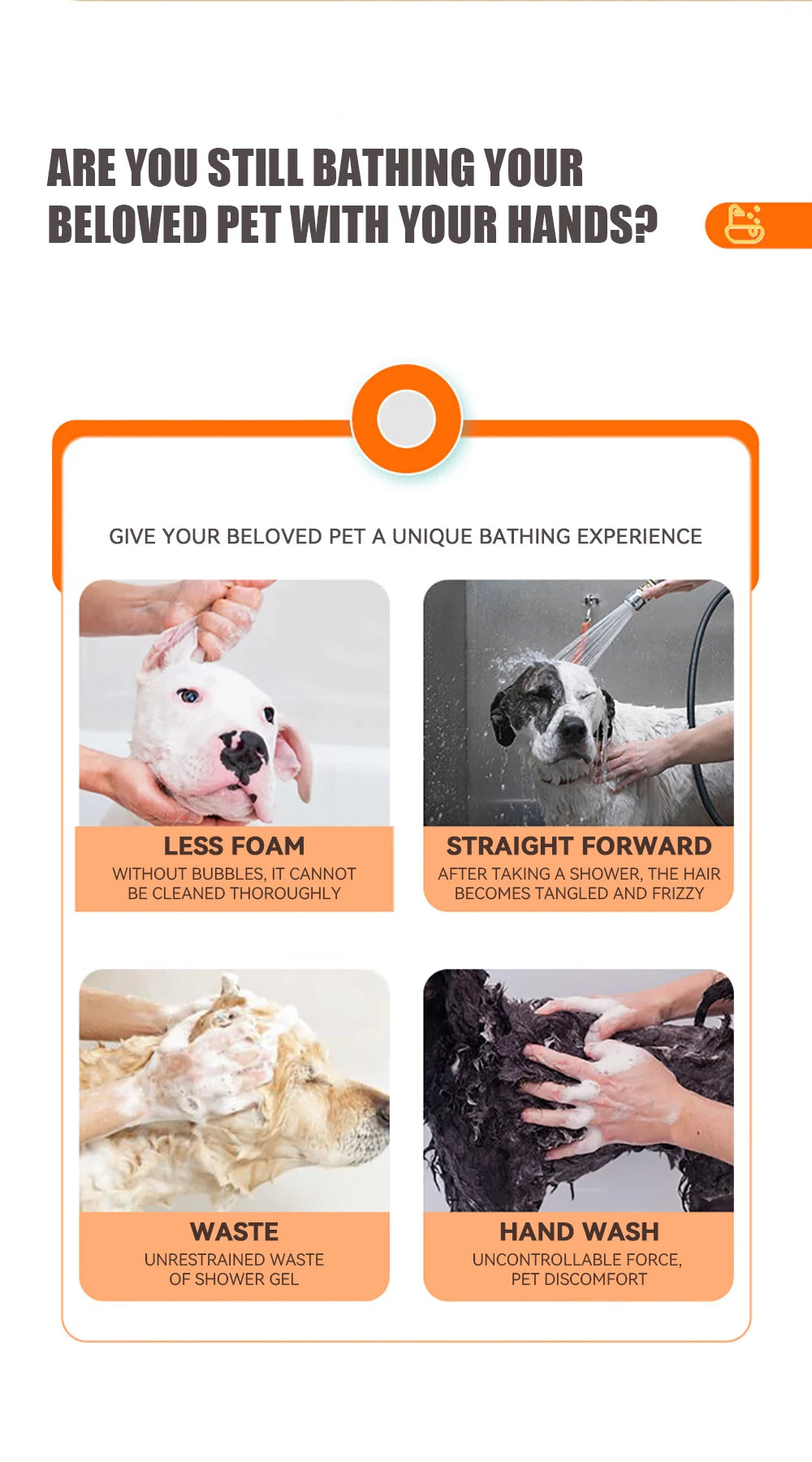 Dog Bath Brush with Shampoo Dispenser, Soft Silicone Bristles
