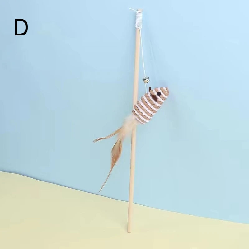 Cat Teaser Toy – Wooden Wand with Bell & Elastic Rope