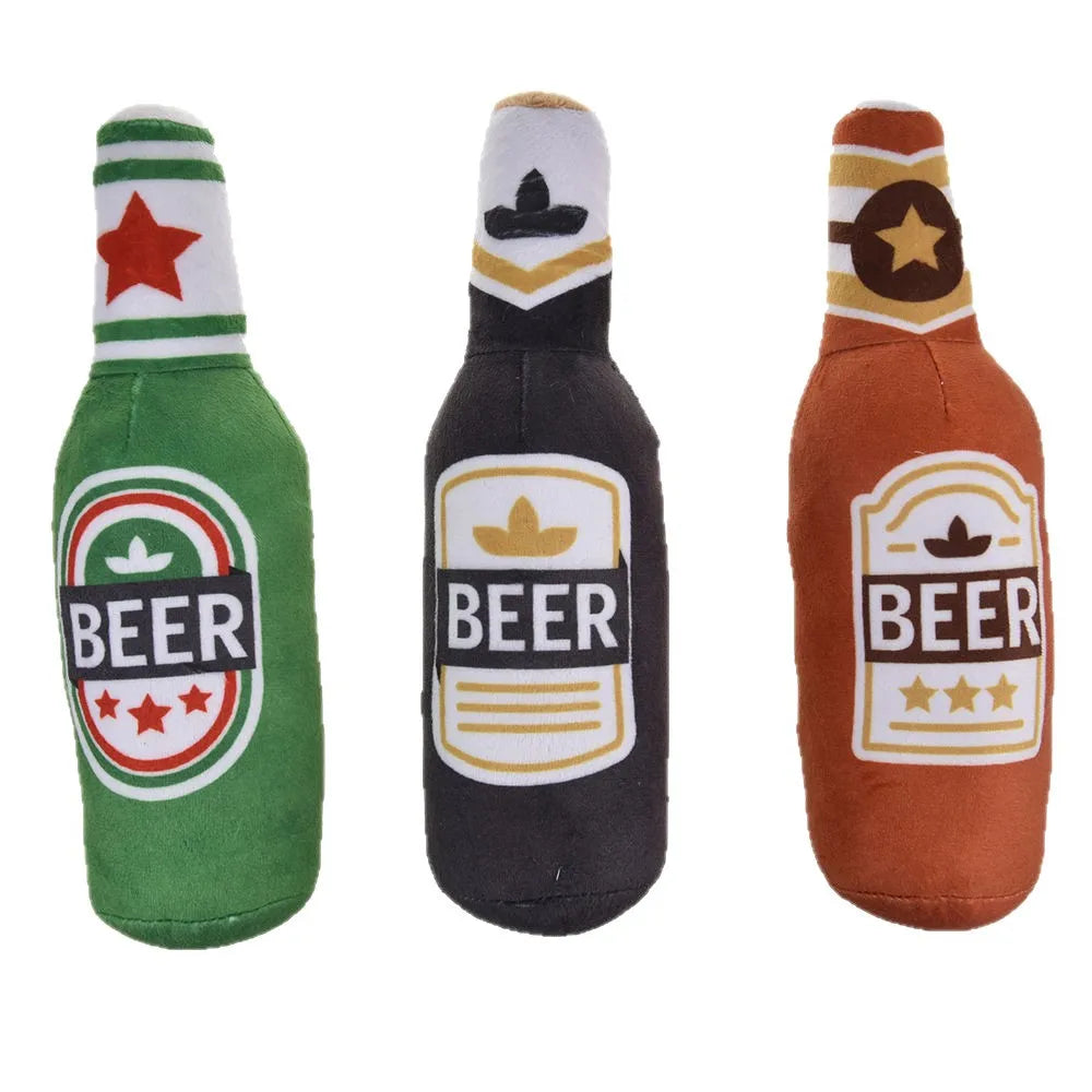 Plush Squeaky Dog Toy – Bottle-Shaped Interactive Chew Toy