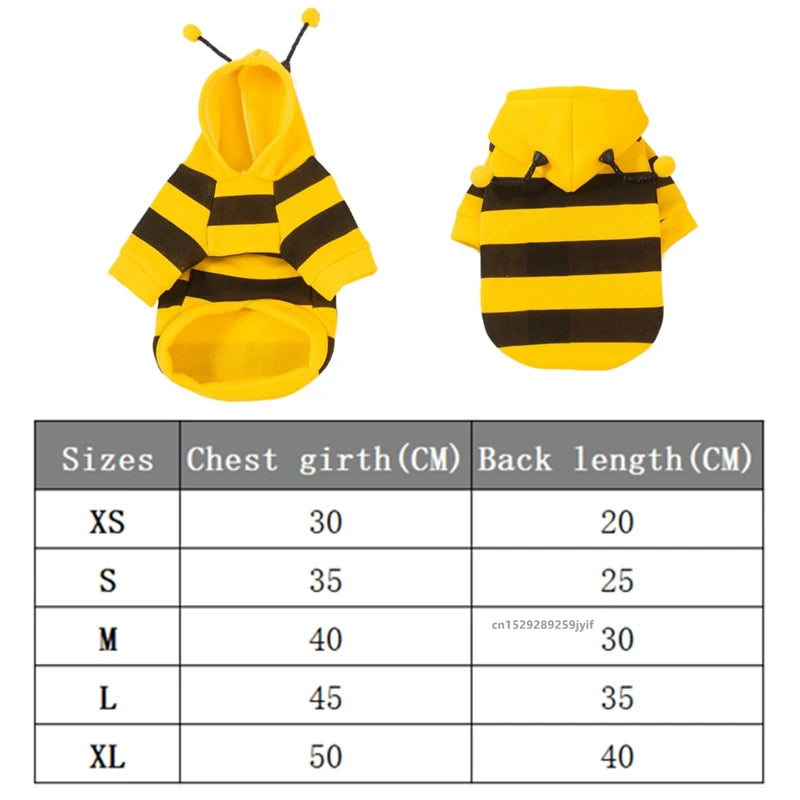 Dog Bee Costume with Hoodie, Warm Pet Outfit for Dogs & Cats