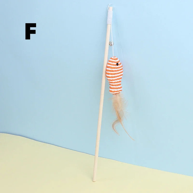 Cat Teaser Toy – Wooden Wand with Bell & Elastic Rope