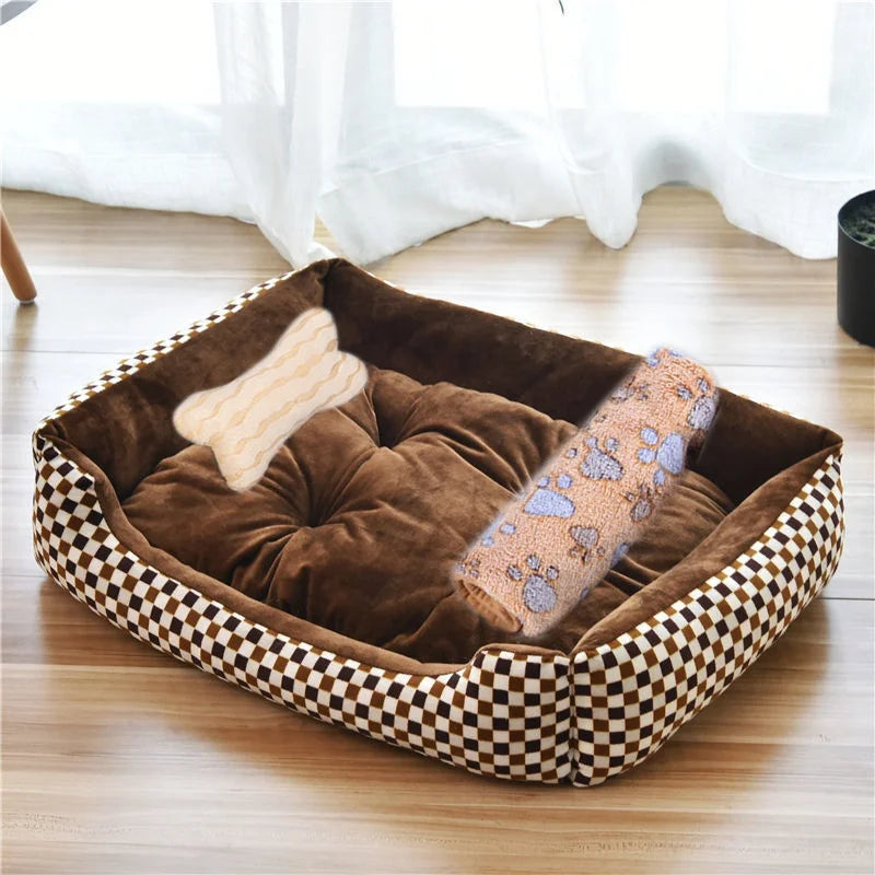 Large Dog Bed – Warm Square Pet Nest for Dogs & Cats