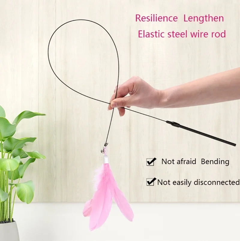 Cat Teaser Wand – Interactive Feather Toy with Bell & Suction Cup