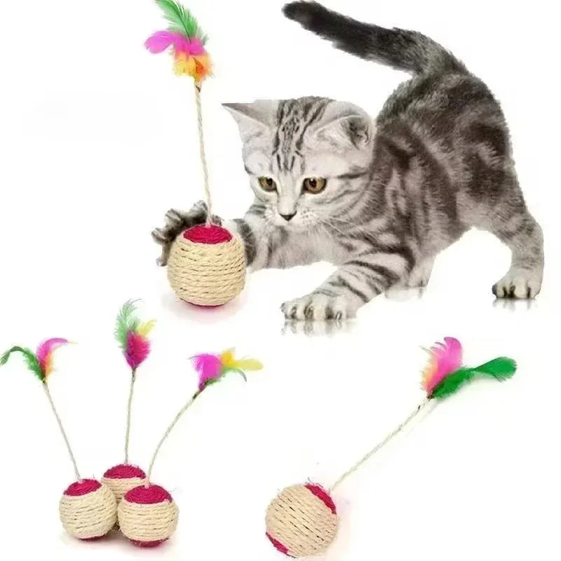 Cat Scratching Ball – Sisal Interactive Cat Toy with Feather