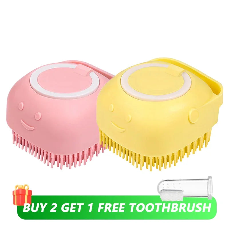 Dog Bath Brush Silicone Shampoo Dispenser Massage Scrubber
