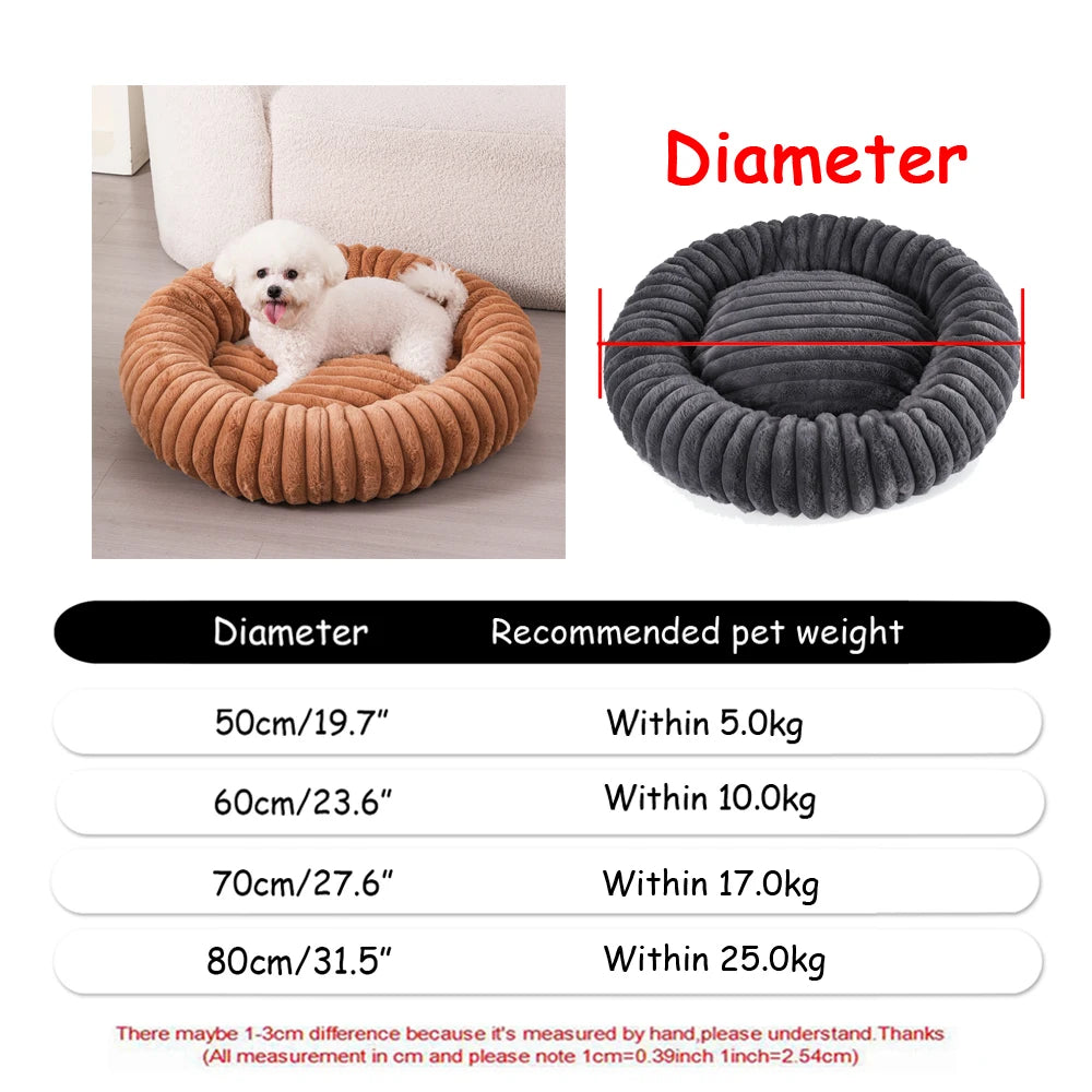 Plush Dog Bed Round Soft Calming Bed for Small Large Dogs & Cats