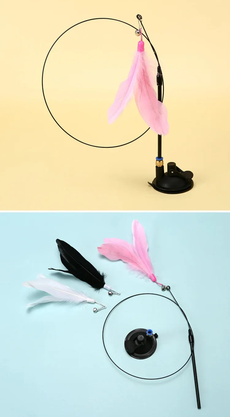 Cat Teaser Wand – Interactive Feather Toy with Bell & Suction Cup