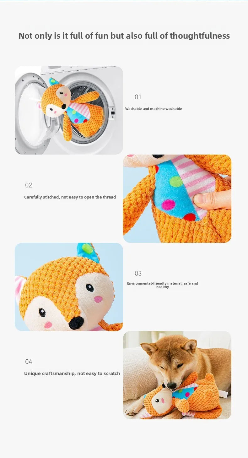 Squeaky Dog Toy – Plush Fox & Elephant
