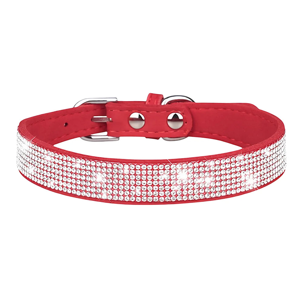 New Shiny Rhinestone Pet Collar, Soft Microfiber Adjustable Collar for Small Medium Dogs & Cats, Lightweight Walking Collar