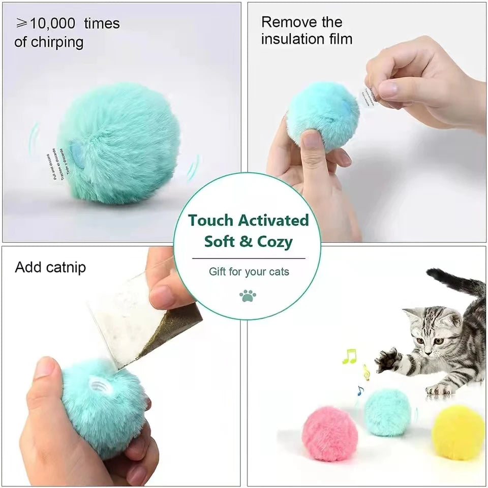 Interactive Cat Ball Toy with Touch Sounds and Catnip Compartment