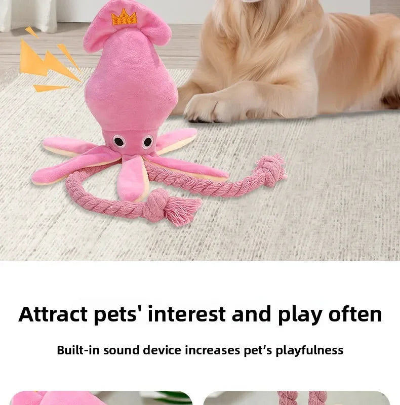 Plush Rope Dog Toy – Squeaky Octopus Tug & Chew Toy