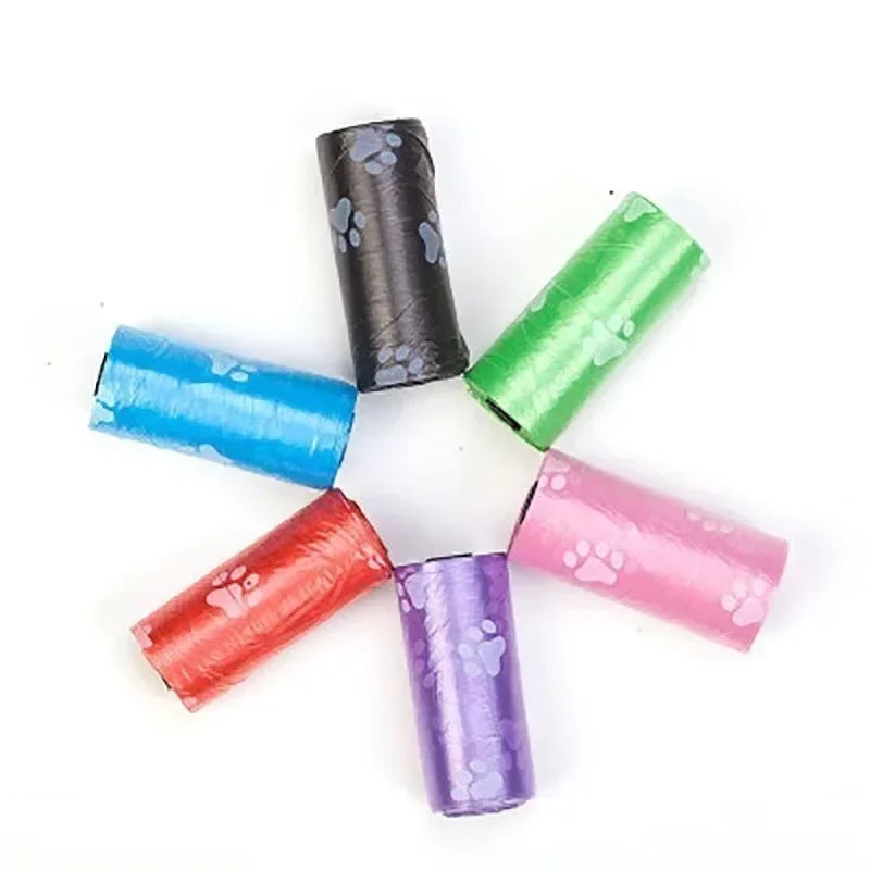 5/10/20/50rolls Random Color Cartoon Paw Graphic Dog Poop Bags Pet Poop Bags Leak-Proof Dog Waste Bags for Pet Supplies Tools