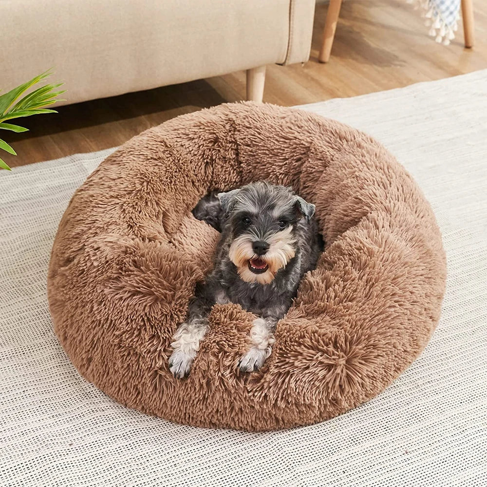 Plush Dog Bed Round Soft Calming Bed for Small Large Dogs & Cats