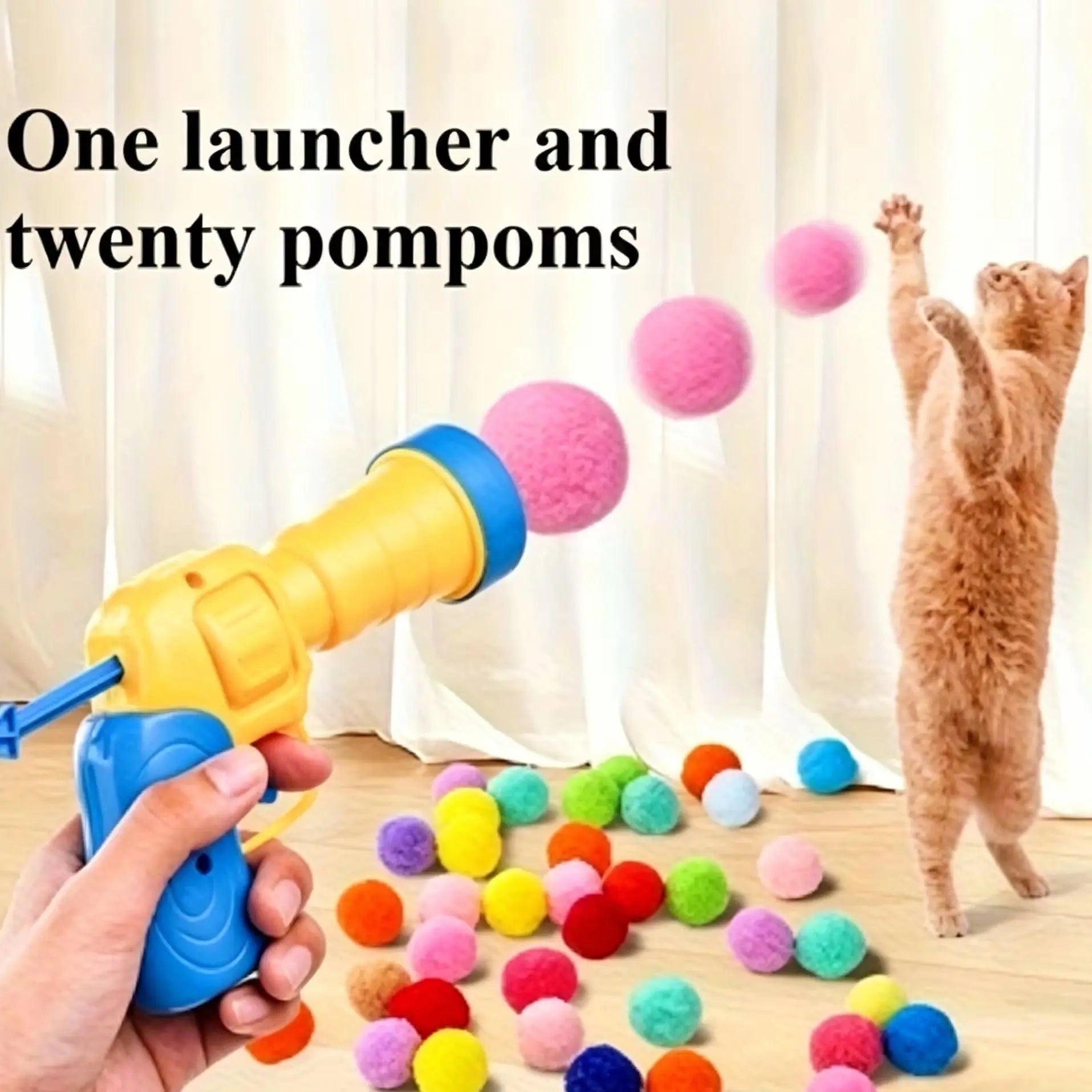 21pcs/set cat playset: includes 1pc transmitter and 20pcs random color plush balls, perfect as an interactive toy for indoor cat