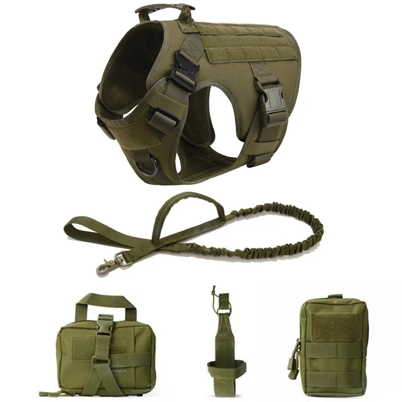 Tactical Dog Harness – 1000D Nylon Vest With Leash Set
