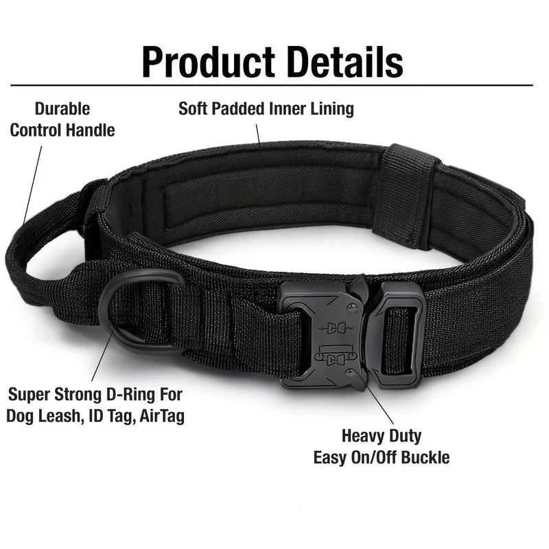 Tactical Dog Collar – Adjustable Nylon Training Collar with Handle