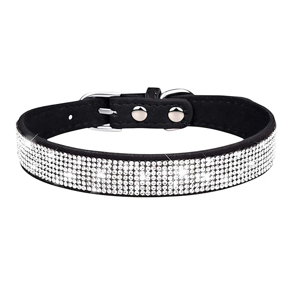New Shiny Rhinestone Pet Collar, Soft Microfiber Adjustable Collar for Small Medium Dogs & Cats, Lightweight Walking Collar