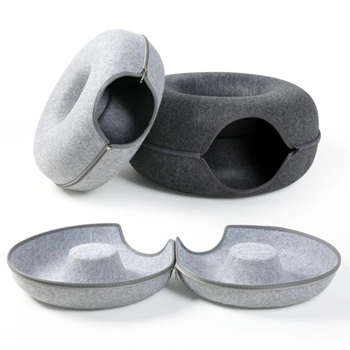 Cat Tunnel Bed – Felt Donut Nest & Sleeping House