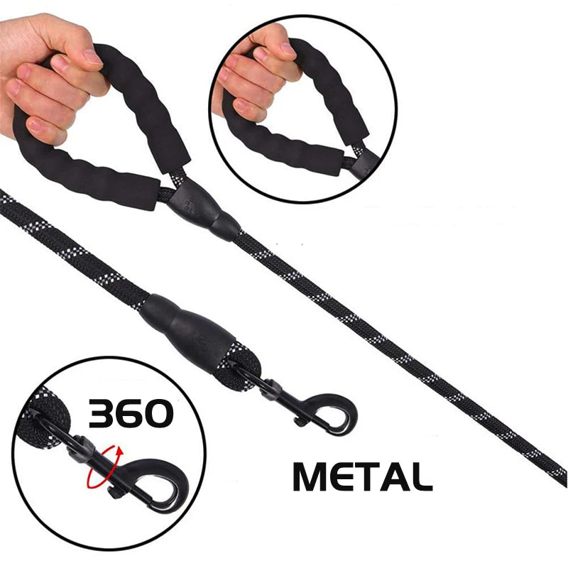Nylon Dog Leash – Soft Handle Reinforced Lead for Daily Walks