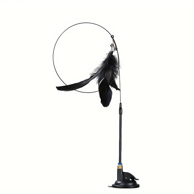Cat Teaser Toy – Interactive Feather Wand with Bell & Suction Cup