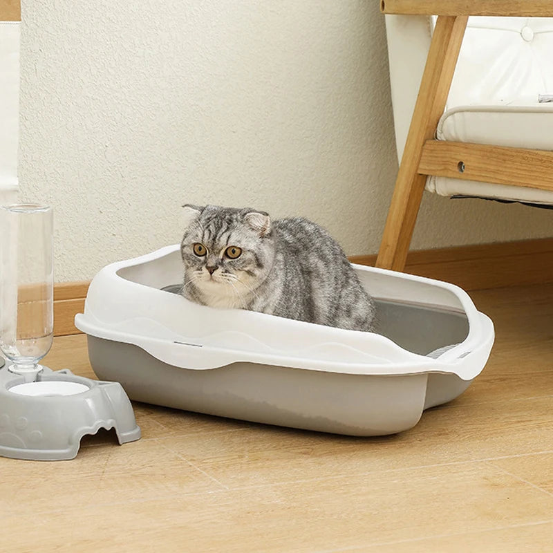 Large Cat Litter Box – Semi-Enclosed Toilet Tray with High Sides