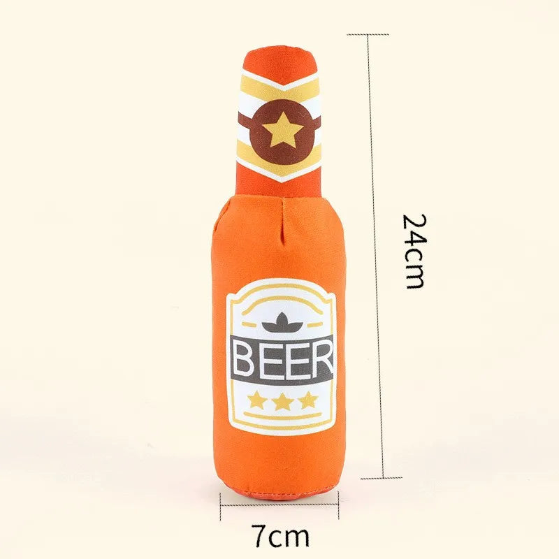Plush Squeaky Dog Toy – Bottle-Shaped Interactive Chew Toy