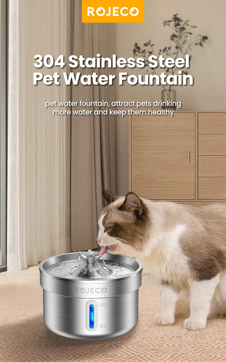 Cat Water Fountain Stainless Steel Automatic Pet Water Dispenser