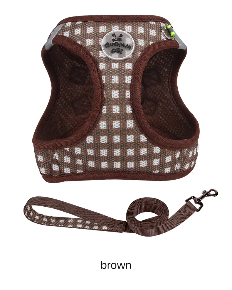 Reflective Cat Harness with Leash – Plaid Breathable Walking Kit