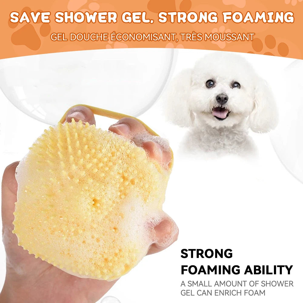Dog Bath Brush Silicone Shampoo Dispenser Massage Scrubber