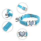 Velvet Cat Collar with Bell – Heart Charm Adjustable Elastic Collar