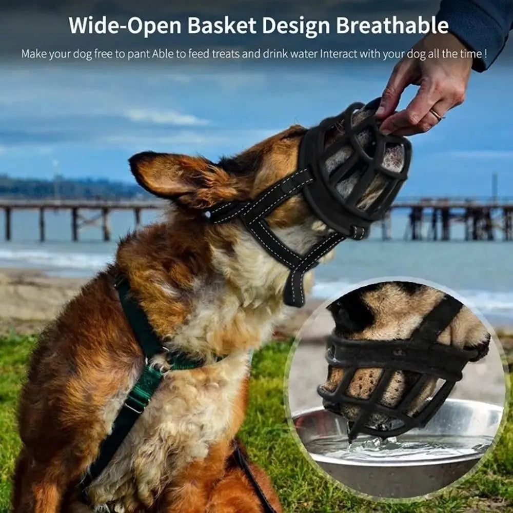Adjustable Dog Muzzle with Reflective Strip for Drinking