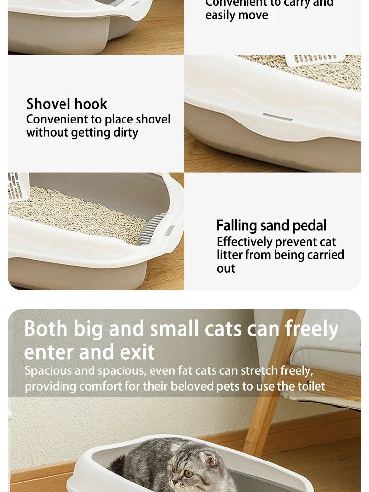 Large Cat Litter Box – Semi-Enclosed Toilet Tray with High Sides
