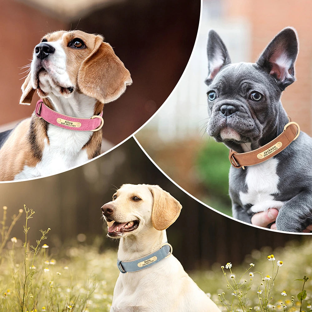 Personalized Dog Collar – Custom Engraved PU Leather ID Tag