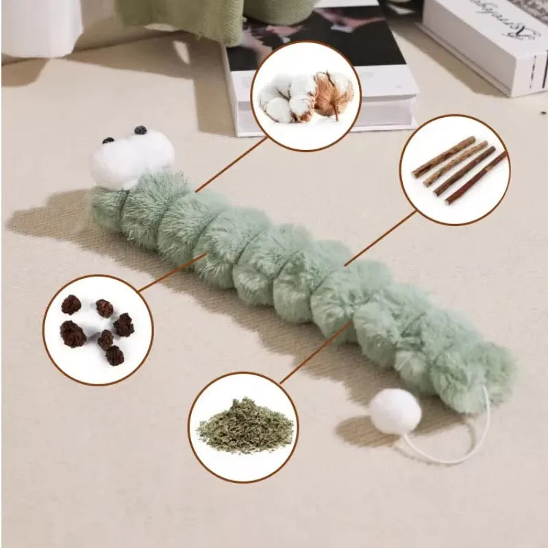 Plush Cat Chew Toy – Caterpillar Catnip Pillow for Cats