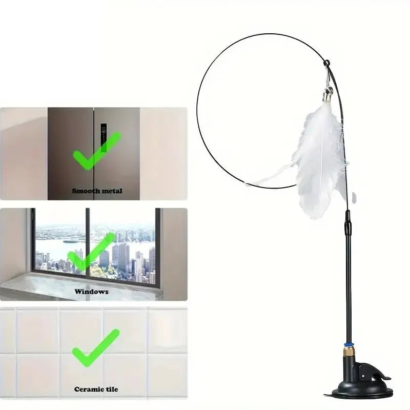 Interactive Cat Toy with Bell, Feather Wand & Suction Cup