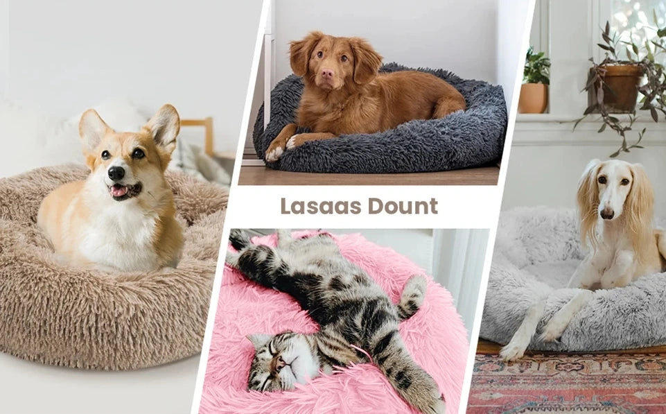 Plush Dog Bed Round Soft Calming Bed for Small Large Dogs & Cats