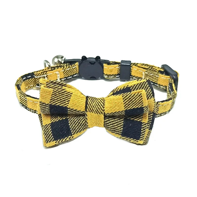 Breakaway Cat Collar with Bell – Plaid Bow Tie Adjustable Collar