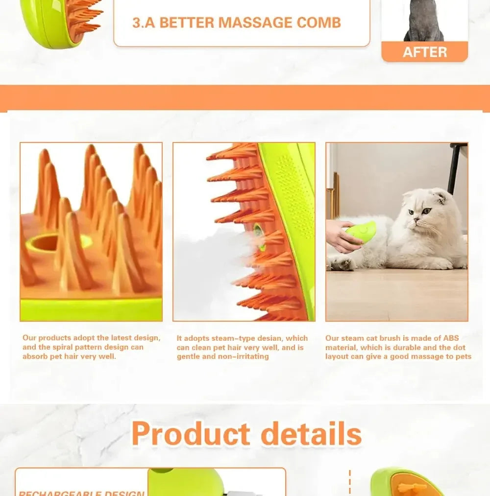 Cat Steam Brush – Electric Grooming, Massage & Deshedding Tool