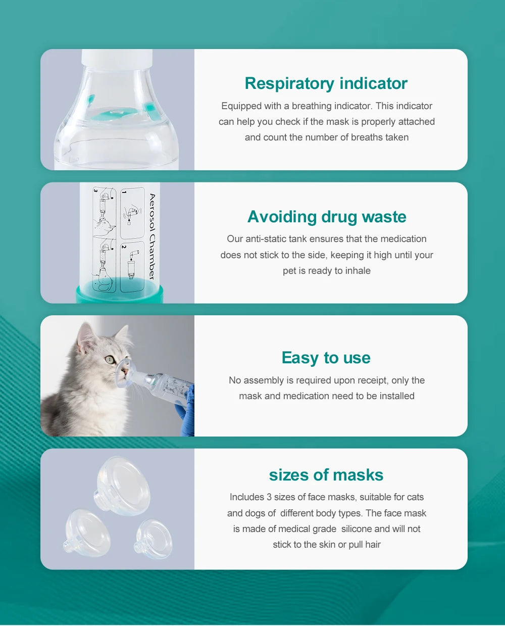 Cat Inhaler Spacer Aerosol Chamber with Silicone Masks