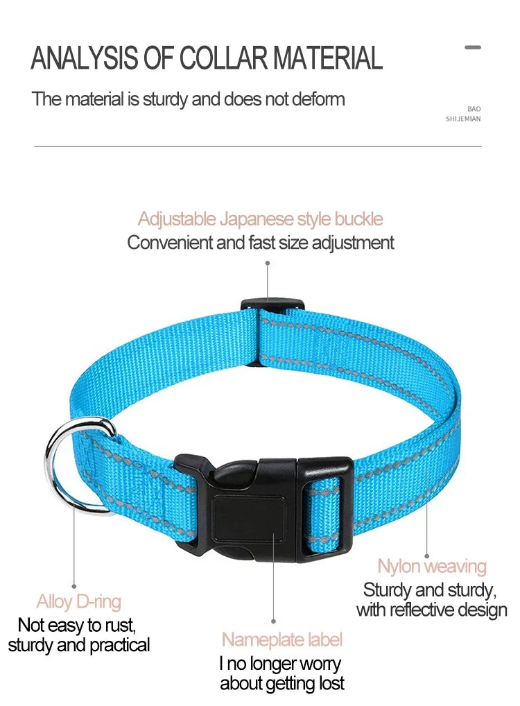Reflective Dog Collar, Adjustable Nylon Safety Collar for Small Dogs