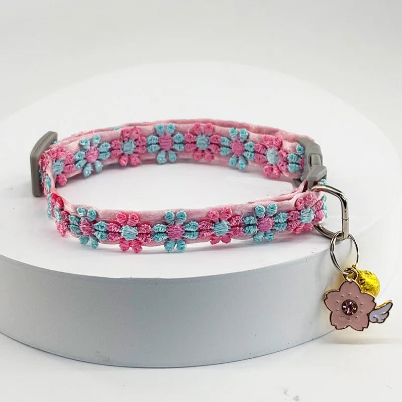 Embroidered Cat Collar with Bell – Breakaway Safety Buckle