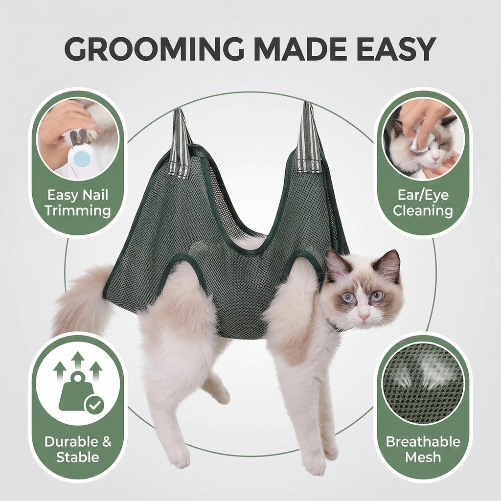 Pet Grooming Hammock – Adjustable Cat & Dog Nail Trimming Sling
