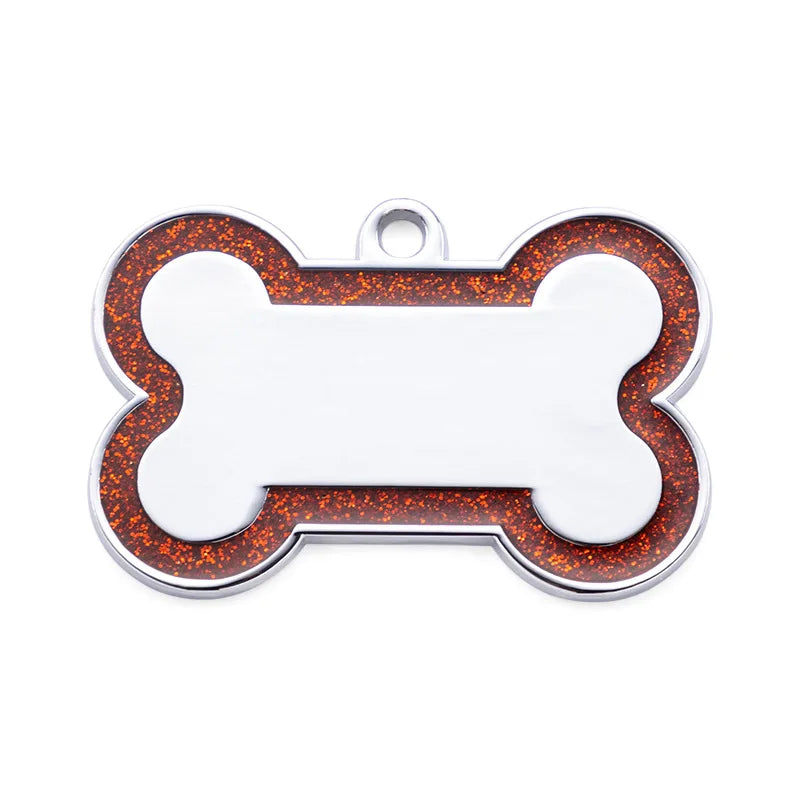 Custom Double Side Dog Cat ID Tag Glitter Dogs Cats Name Pendant Tags Pet Collar Accessories Anti-lost Bone Tags for Dog Cat