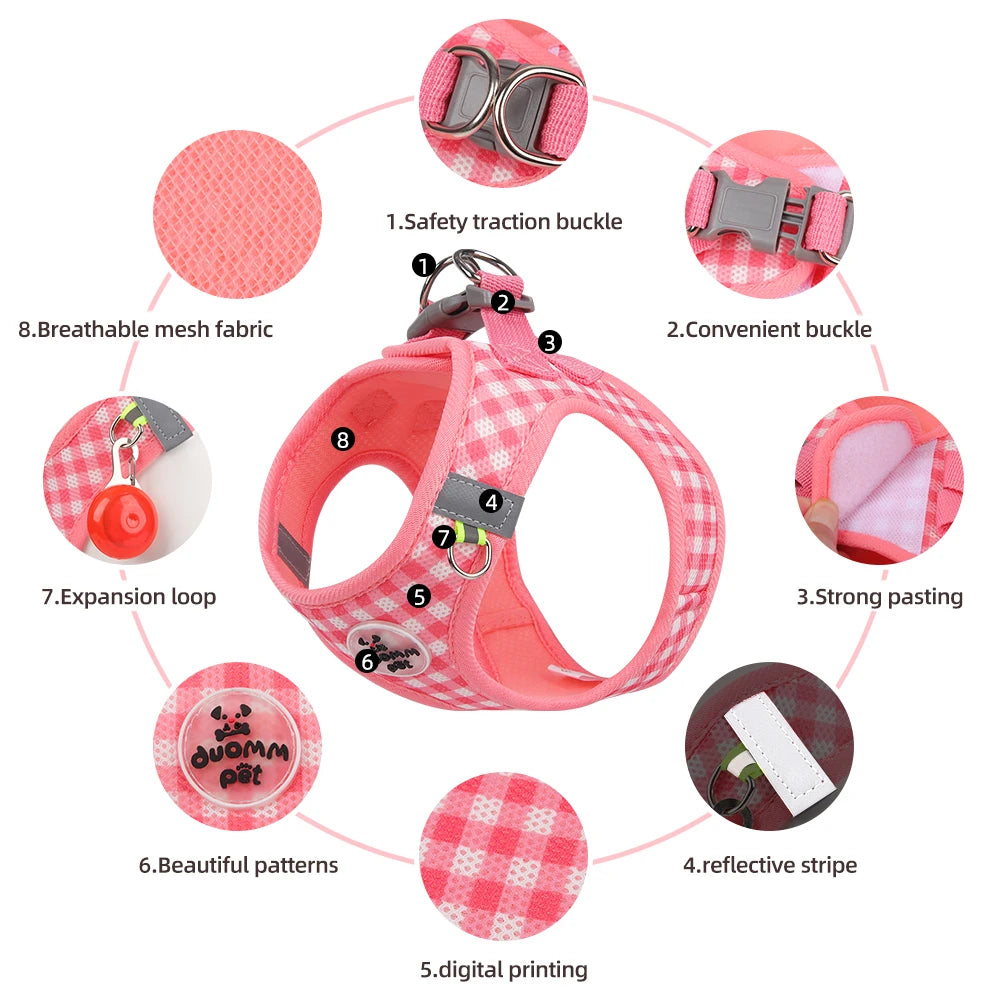 Reflective Cat Harness with Leash – Plaid Breathable Walking Kit
