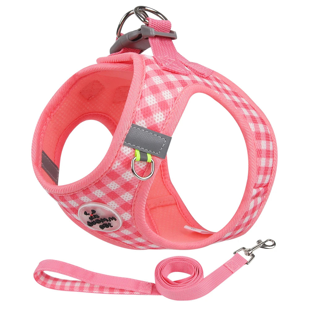 Reflective Cat Harness with Leash – Plaid Breathable Walking Kit