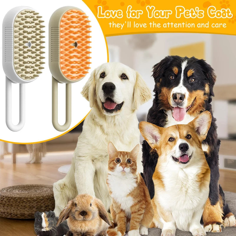 Cat Steam Brush 3-in-1 Pet Grooming Brush for Loose Hair & Tangles